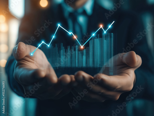 Business development to success and growing growth concept, Businessman pointing arrow graph corporate future growth plan