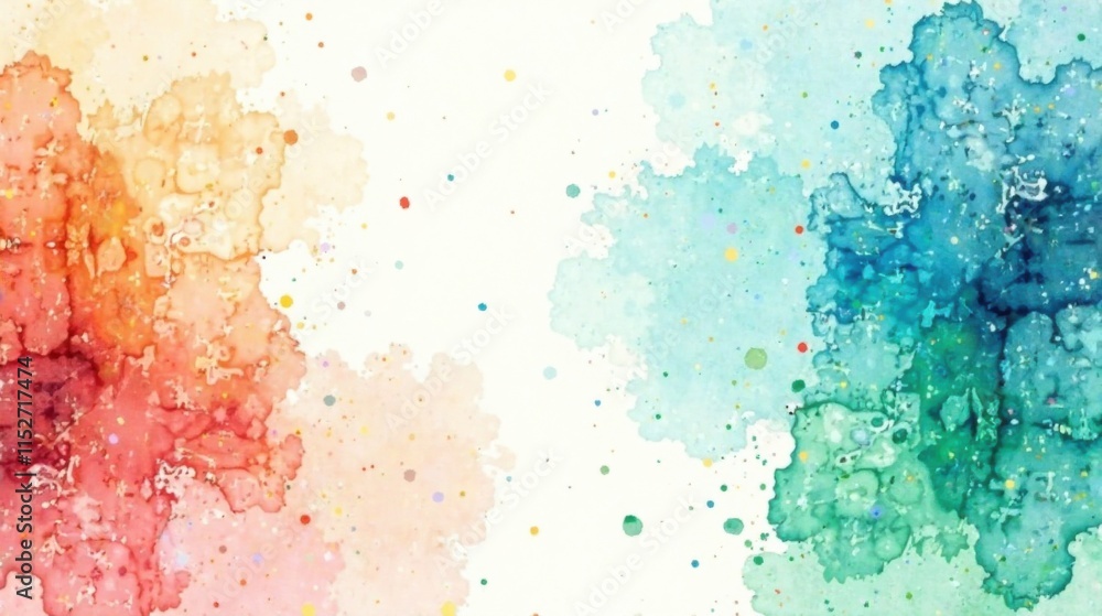 Fototapeta premium Abstract Colorful Watercolor Wash Splashes with Pastel Hues and Specks of Bright Color Ideal for a Diverse Array of Design Projects