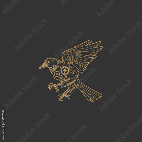 Raven bird steampunk logo design vector template vector illustration