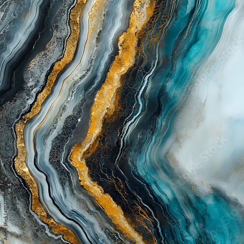 Abstract Gold and Teal Marble Texture Wall Art Print photo