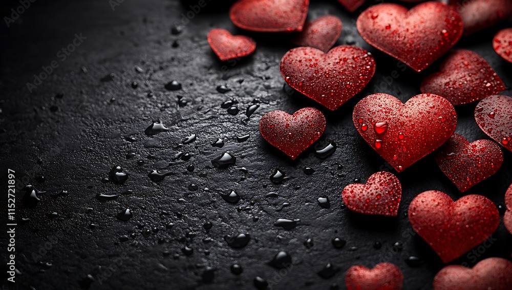 Obraz premium A Group of Red Hearts on a Black Surface, A Bold Display of Love and Passion.