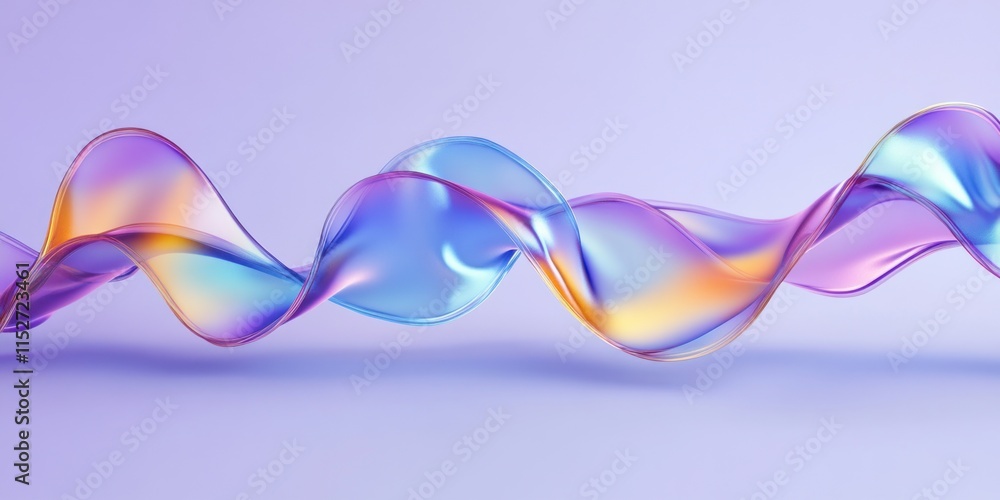 Abstract iridescent wavy ribbon flowing on purple background. Abstract iridescent wavy ribbon flowing on purple background.
