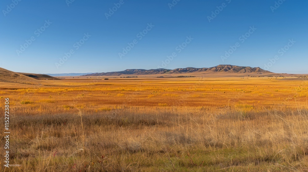 Open yellow field with mountains and blue sky. Open yellow field with mountains and blue sky.