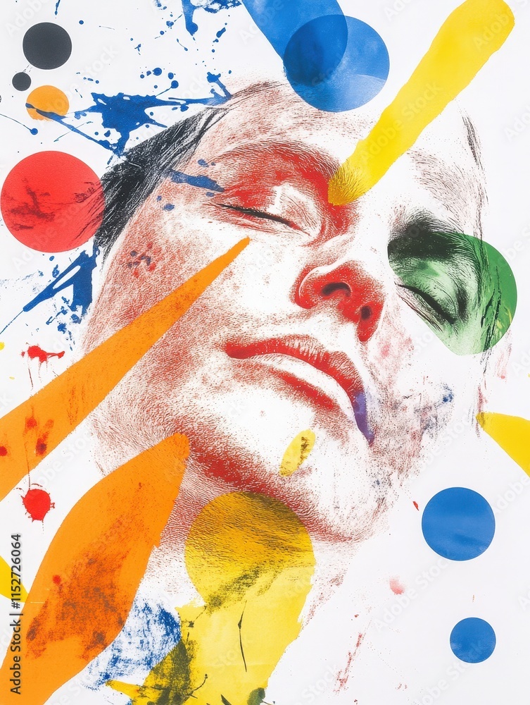 Obraz premium Vibrant Abstract Portrait with Colorful Shapes and Textures