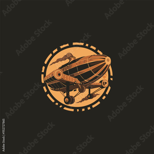 Steampunk zeppelin logo design vector template illustration