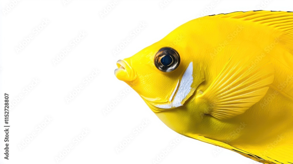 Vibrant Yellow Tropical Fish Close-Up Against White Background Vibrant Yellow Tropical Fish Close-Up Against White Background