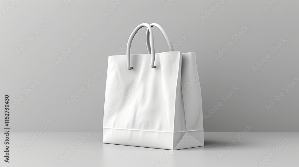 Blank white paper shopping bag with handles on gray background. Blank white paper shopping bag with handles on gray background.