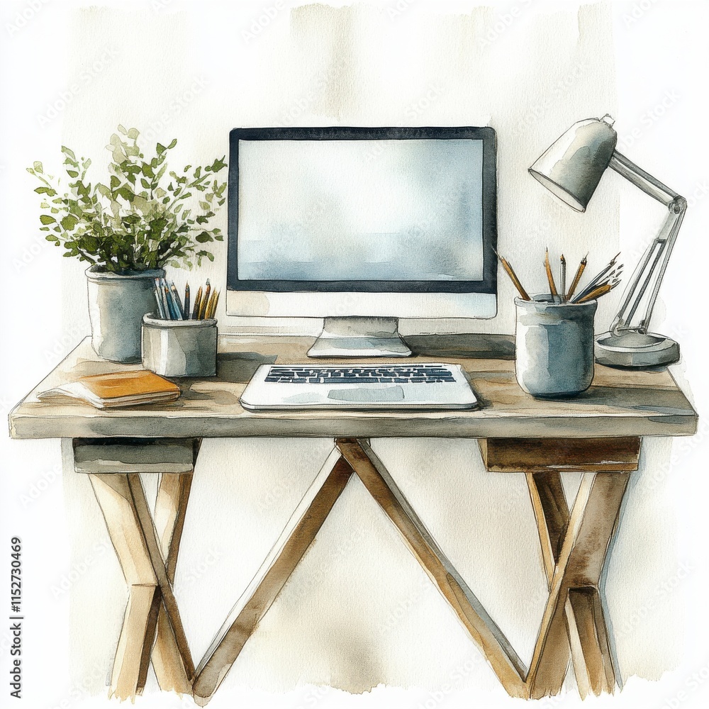 Fototapeta premium Watercolor Artist Workspace Mockup - Watercolor illustrations