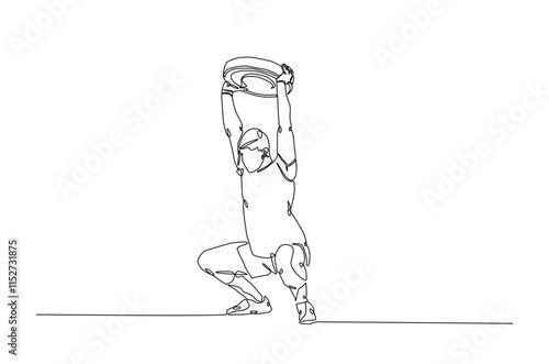 Weightlifting continuous one line drawing. Cardio and lifting exercises single line art illustration. Editable vector.