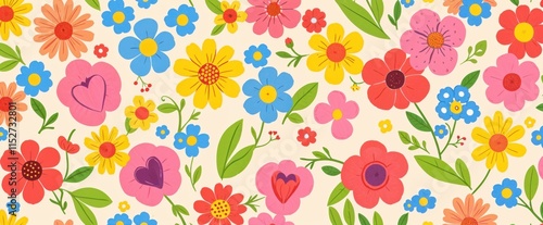 Wallpaper Mural "Whimsical Folk Art Floral Pattern: A Playful Spring Garden Design" Torontodigital.ca