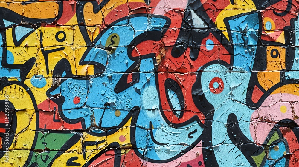 Fototapeta premium A brick wall covered in colorful graffiti.