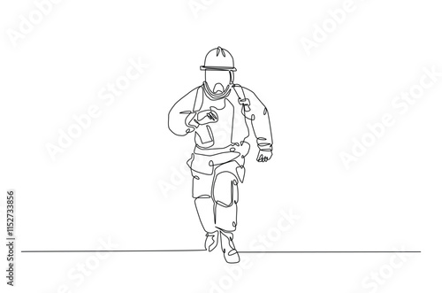 Firefighter continuous one line drawing. Firefigther single line art illustration for international firefighter day. Editable vector.