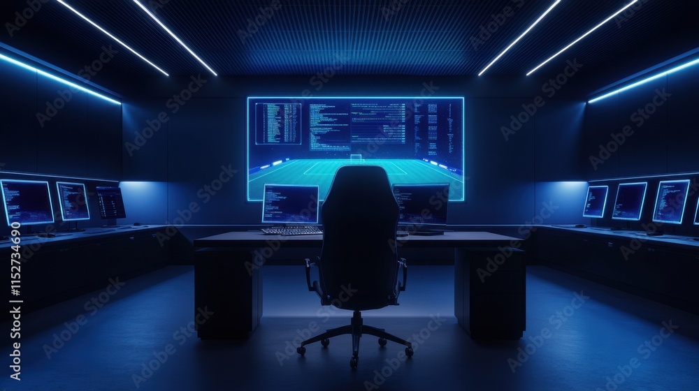 Futuristic Cyber Security Control Room with Advanced Technology and Dark Ambient Lighting Effects Futuristic Cyber Security Control Room with Advanced Technology and Dark Ambient Lighting Effects