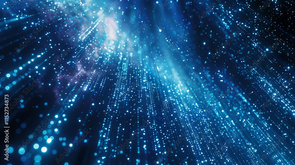 Fototapeta premium Abstract Blue Digital Particle Stream, Glowing Lights and Nebula