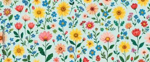 Wallpaper Mural "Whimsical Folk Art Floral Pattern: A Playful Spring Garden Design" Torontodigital.ca