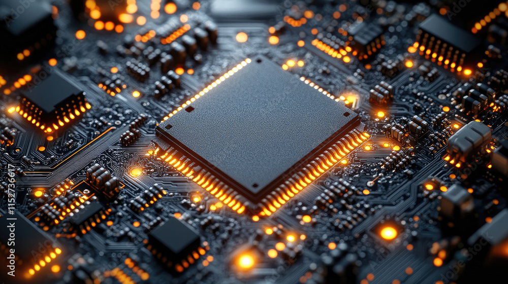 Obraz premium Circuit Board Close-up on Black