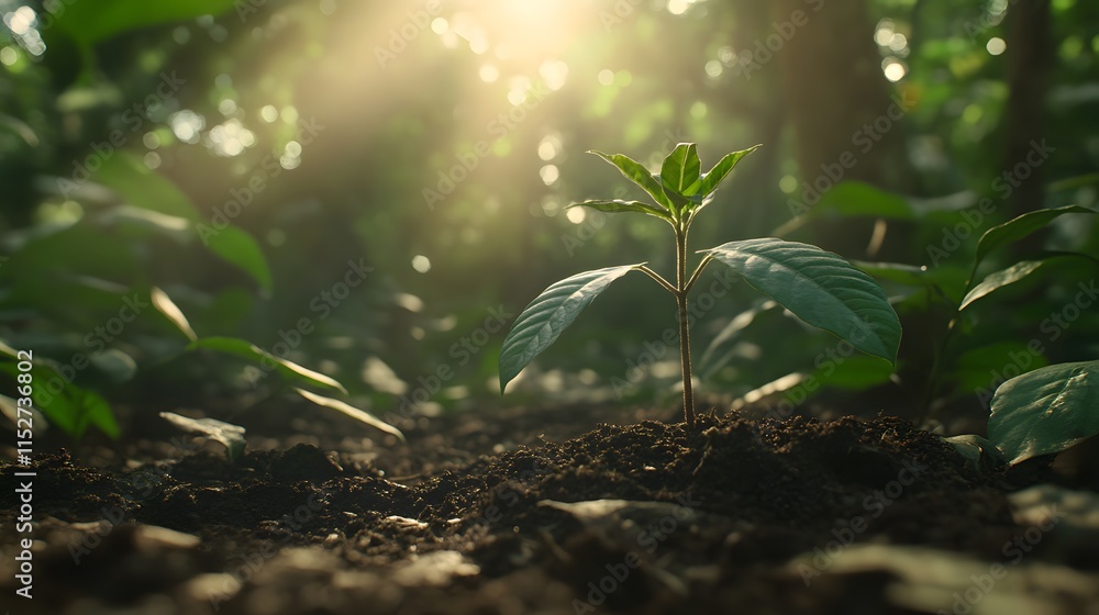 custom made wallpaper toronto digitalA small plant sprouting from fertile soil with sunlight streaming through a forest