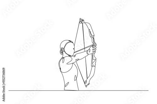 Archer bow athlete aiming target continuous one line drawing. Archery sport single line art illustration. Editable vector.