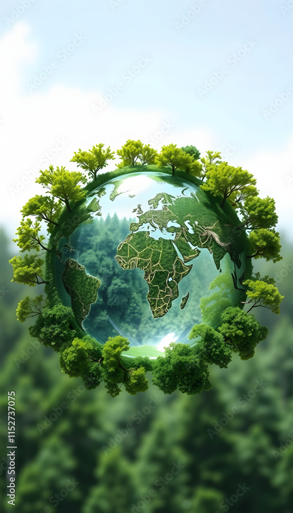 Earth globe surrounded by lush green trees, symbolizing environmental health, the importance of forests, and the natural beauty of our planet Earth globe surrounded by lush green trees, symbolizing environmental health, the importance of forests, and the natural beauty of our planet