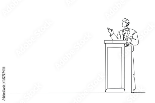 Foto Businessman speaking at the podium continuous one line drawing