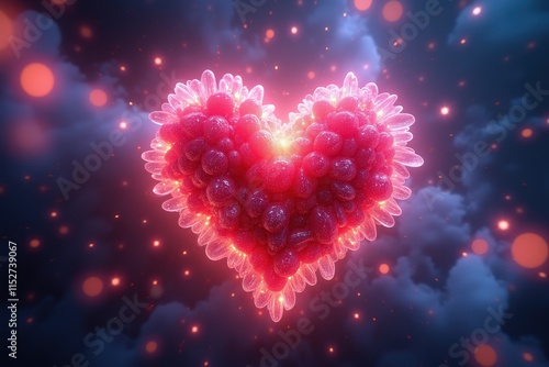 Ethereal Red Heart Glowing in a Celestial Night Sky, Perfect for Valentine's Day, Love, and Spirituality