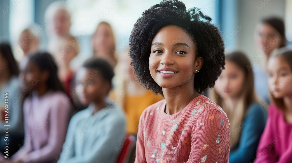 Smiling young woman in a crowd. Smiling young woman in a crowd.