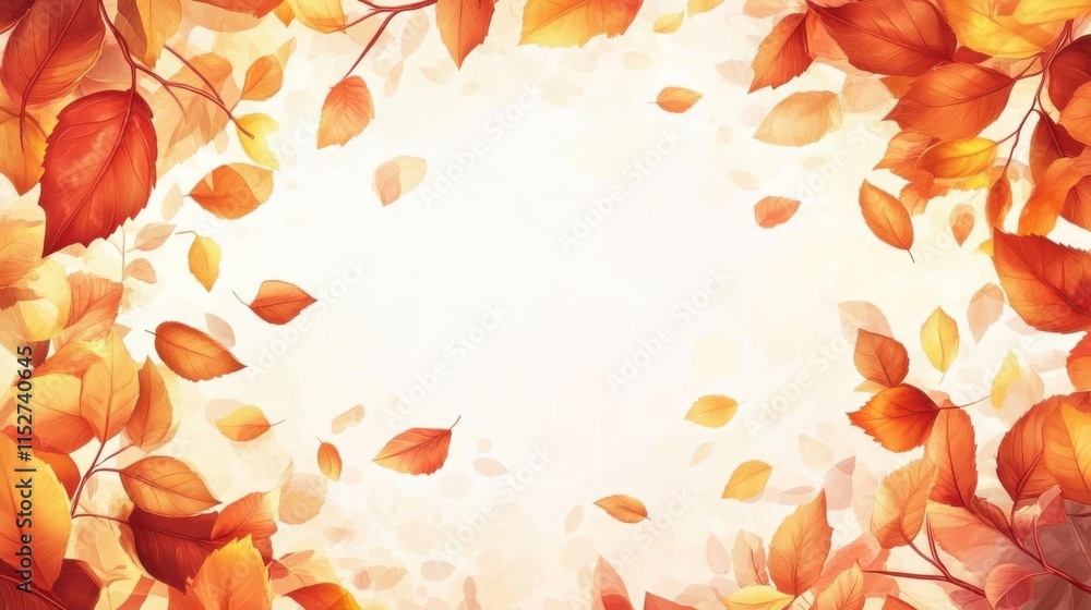 Autumn Leaves Fall Gently Down Creating Seasonal Border with Fall Colors Theme Autumn Leaves Fall Gently Down Creating Seasonal Border with Fall Colors Theme