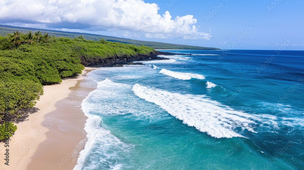 Aerial view of ocean waves forming intricate patterns on beach Aerial view of ocean waves forming intricate patterns on beach