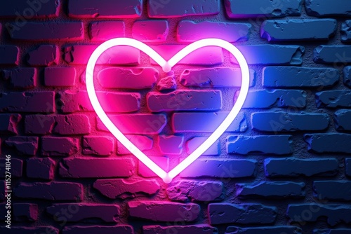 Illuminating Love: Neon Heart Glows on Rustic Brick Wall, Perfect for Romantic Decor, Home Decor, or Valentine's Day Gift