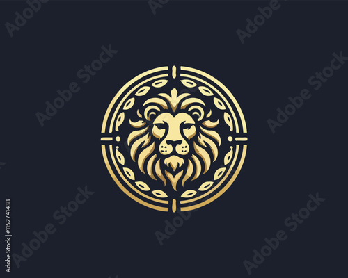 Gold Lion Icon Logo Design Vector Template. Lion Head, Face, Logo illustration.
 photo