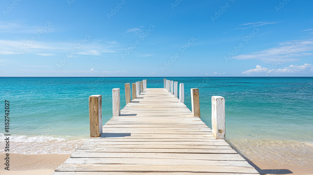 serene wooden pier extending into calm turquoise ocean serene wooden pier extending into calm turquoise ocean