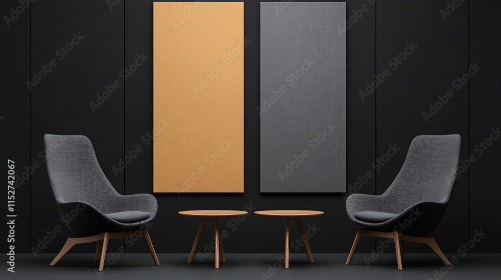 Fototapeta premium Minimalist Chic Lounge with Vertical Canvas Art