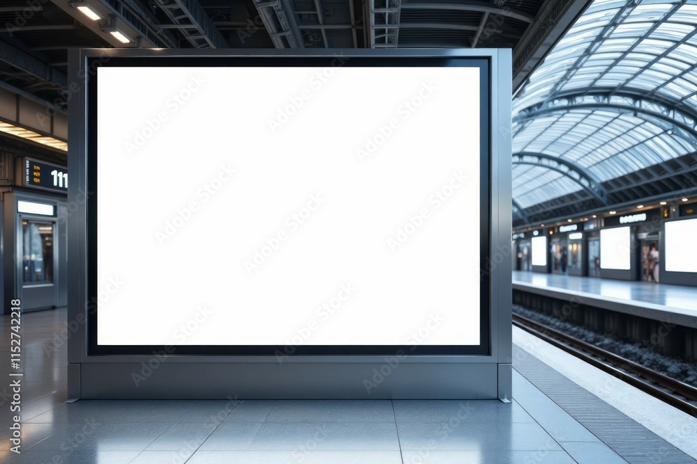 Blank Advertisement Sign at Train Station Platform Blank Advertisement Sign at Train Station Platform