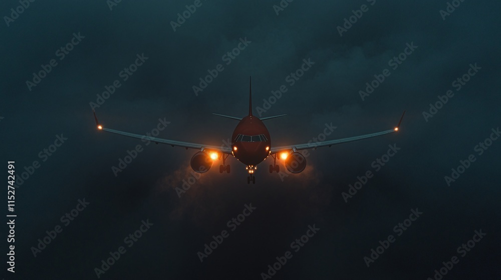 Mysterious Illuminated Aircraft in Dark Atmosphere