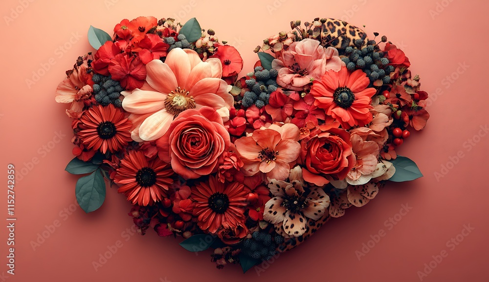 Heart-shaped Colorful flower arrangement.
Heart-shaped Colorful flower arrangement.
