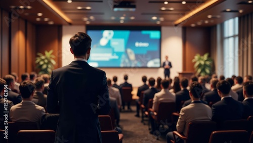 Businessman Attends Conference Presentation Audience View