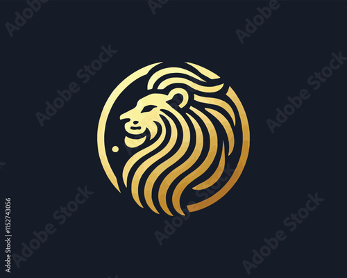 Gold Lion Icon Logo Design Vector Template. Lion Head, Face, Logo illustration. photo