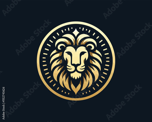 Gold Lion Icon Logo Design Vector Template. Lion Head, Face, Logo illustration. photo