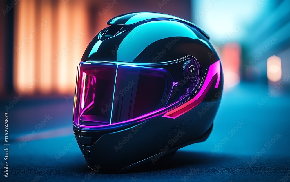 A futuristic, techenhanced motorcycle helmet featuring glowing safety elements, performanceboosting features, and a streamlined, aerodynamic design, 4K clarity, vibrant neon tones A futuristic, techenhanced motorcycle helmet featuring glowing safety elements, performanceboosting features, and a streamlined, aerodynamic design, 4K clarity, vibrant neon tones