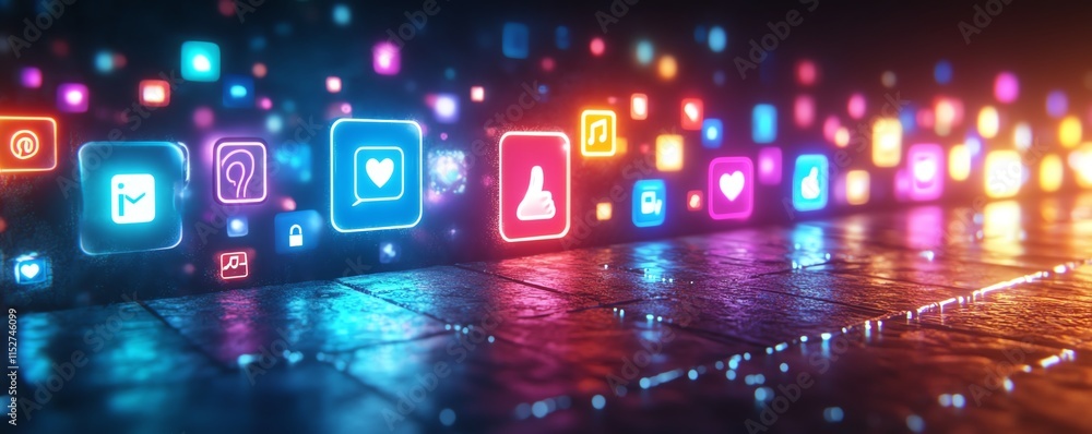 Fototapeta premium A modern digital design of glowing social media icons