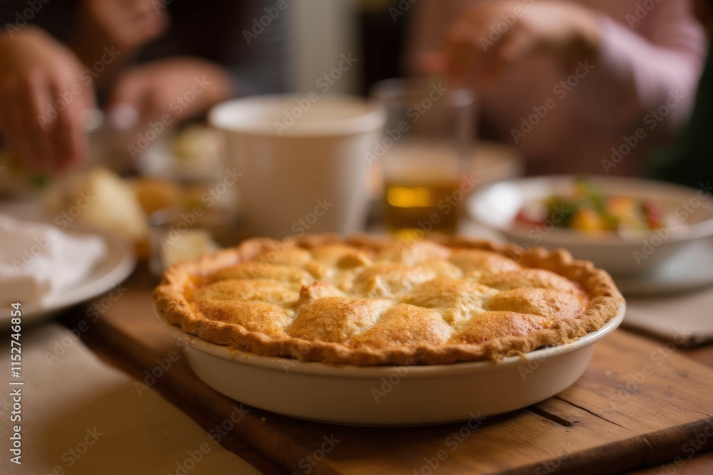 Golden Crust Apple Pie Centered On Wooden Table Golden Crust Apple Pie Centered On Wooden Table