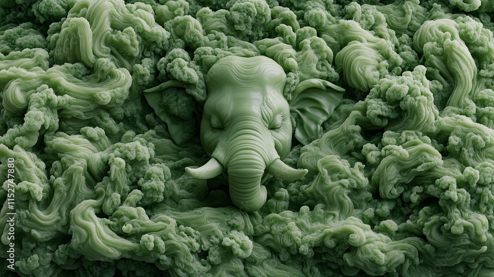 Fototapeta premium Abstract Dreamscape with Elephant in Green Swirls