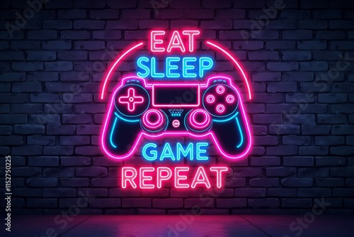 Neon Gamer Slogan Eat Sleep Game Repeat