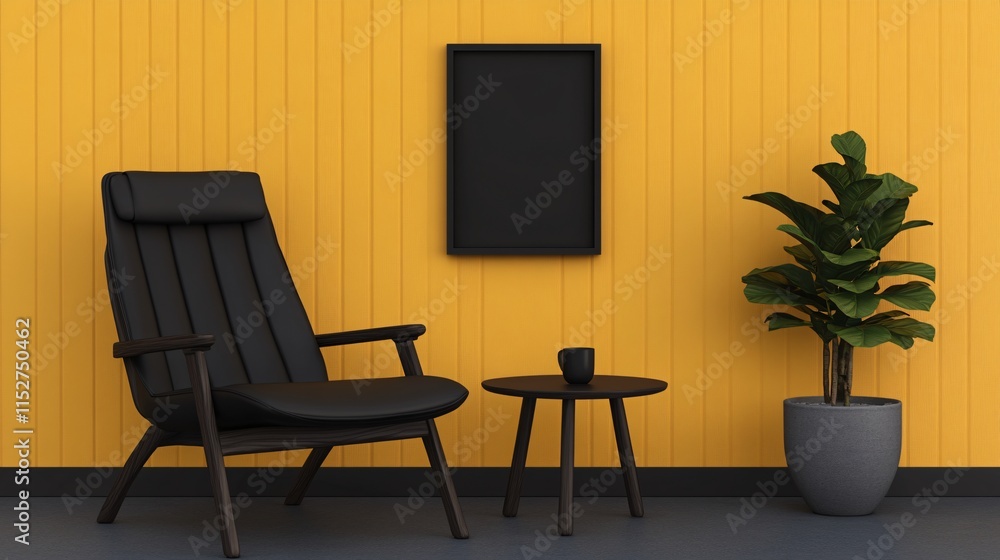Fototapeta premium Stylish Minimalist Living Room with Yellow Accent Wall