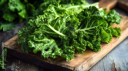 Close up sliced Mustard greens on wooden board