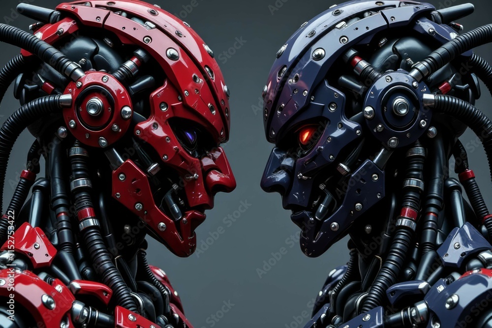 Fototapeta premium Two advanced robots face off in a futuristic showdown