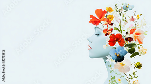 Wallpaper Mural minimalist design of woman profile filled with colorful flowers, symbolizing beauty and nature Torontodigital.ca