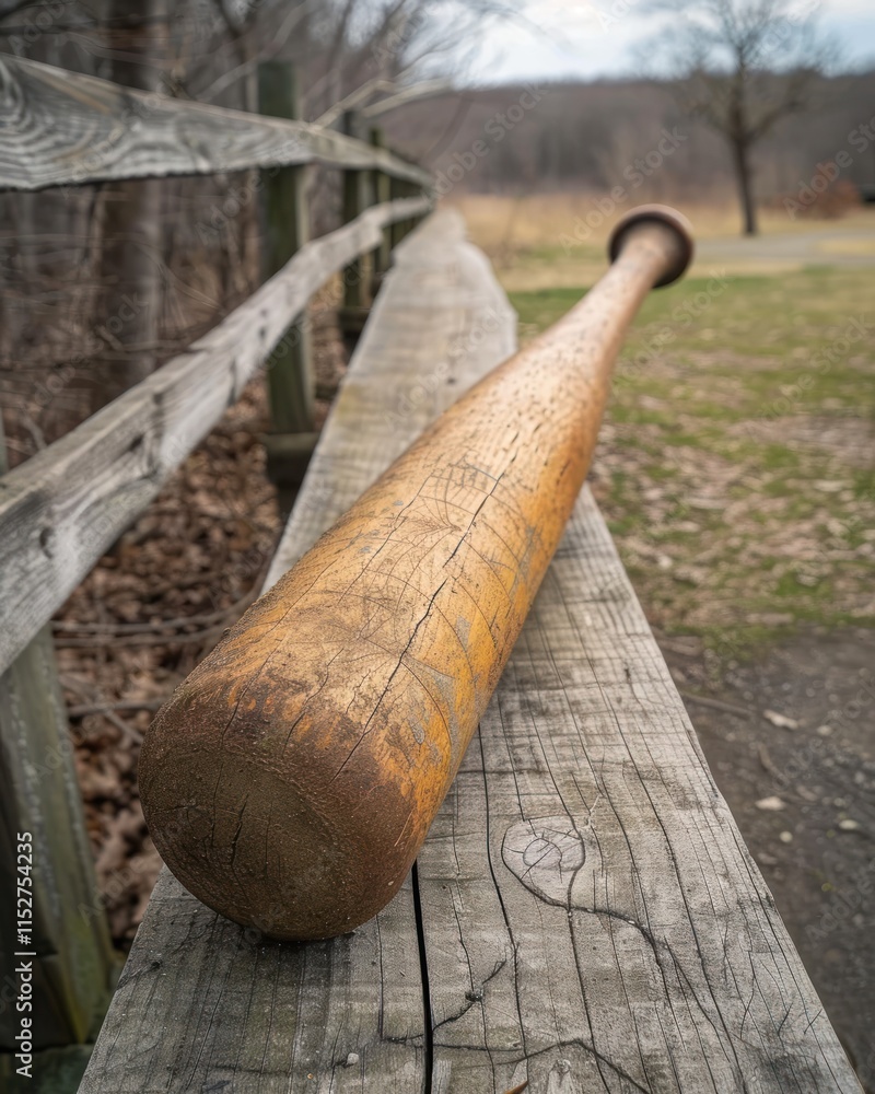 Wooden baseball bat on wooden bridge, focus on the bat. Wooden baseball bat on wooden bridge, focus on the bat.