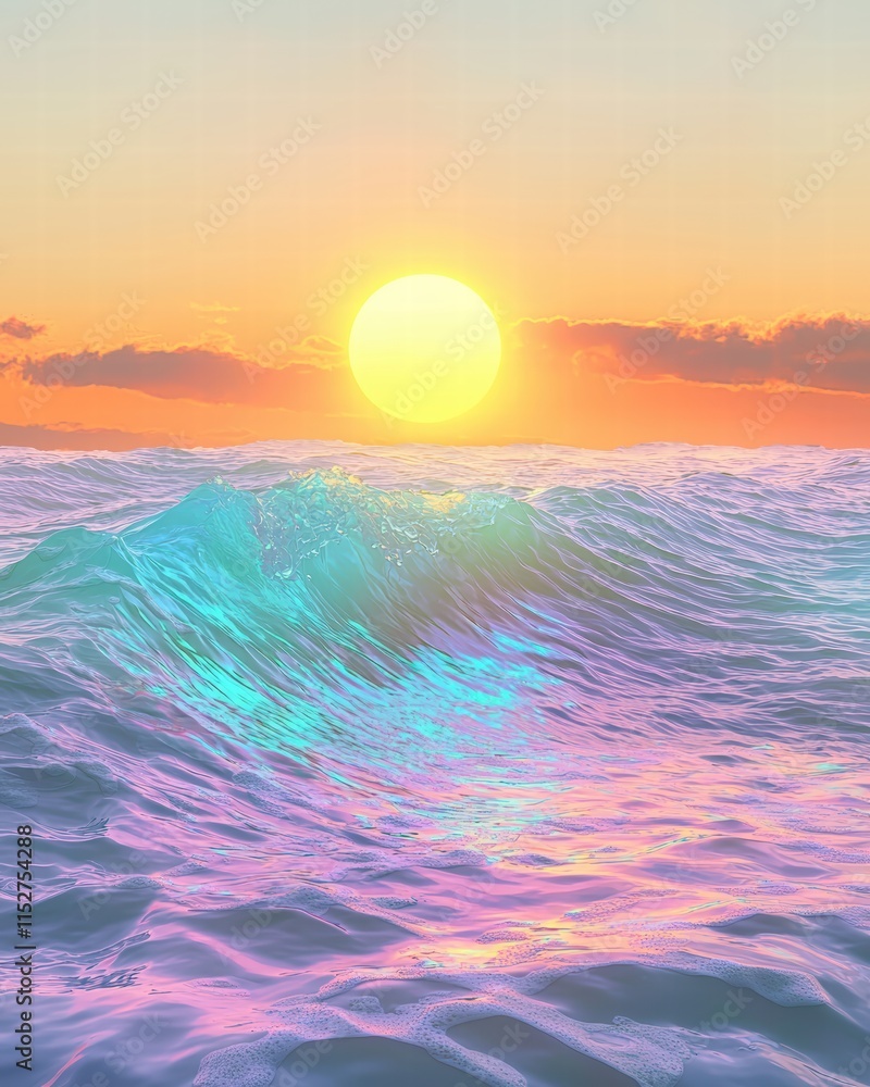 Fototapeta premium Vibrant sunset over shimmering ocean waves