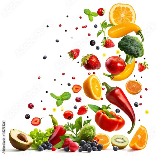 Wallpaper Mural Falling fruits and berries on a white background Torontodigital.ca